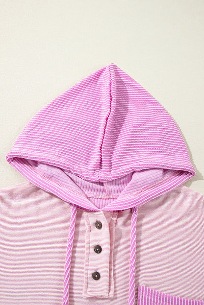 Light Pink Corded Colorblock Patch Pocket Drawstring Hooded Top