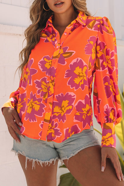 Multicolor Swirl Color Block Print Lantern Sleeve Shirt