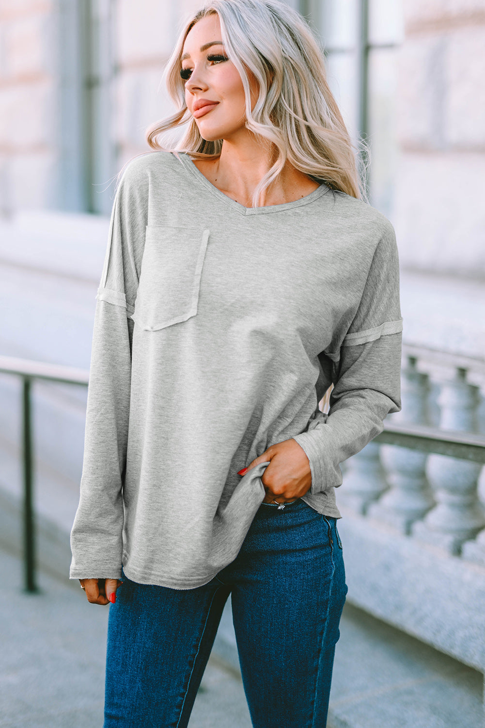 Black Pocketed Oversized Drop Sleeve Top