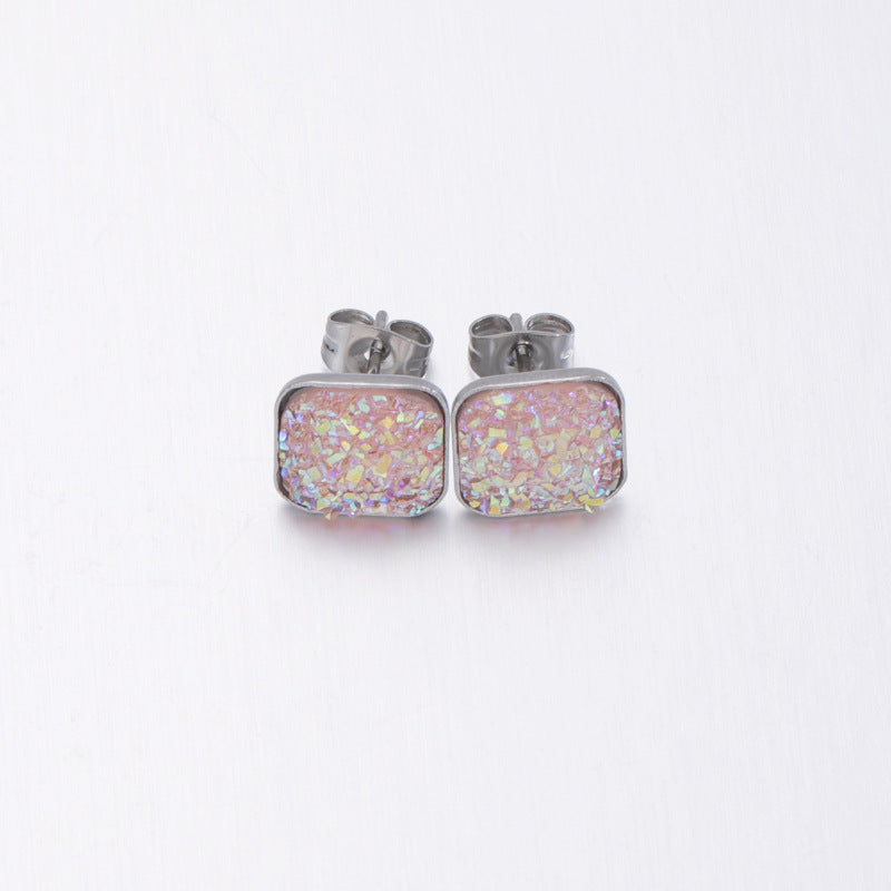 Girls' Sweet Personality Ear Studs Multi-specification Square Concave-convex Vug Starry Rhinestone Earrings