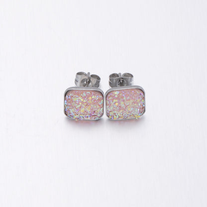 Girls' Sweet Personality Ear Studs Multi-specification Square Concave-convex Vug Starry Rhinestone Earrings