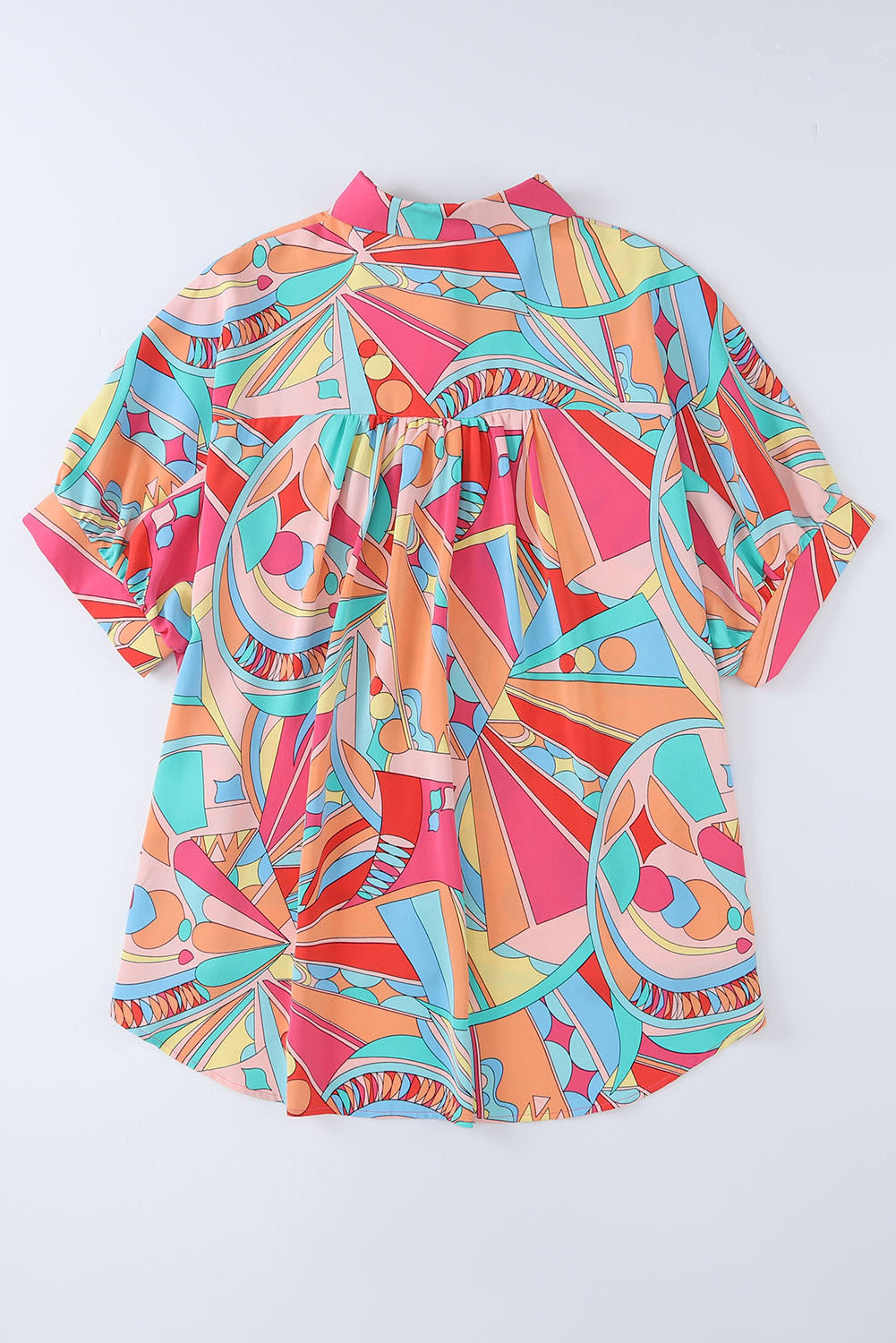 Multicolor Geometric Print Split Neck Ruffle Tiered Mini Dress