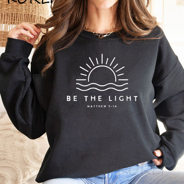 Women's Fleece-lined Crew Neck Sweater Plain Slogan