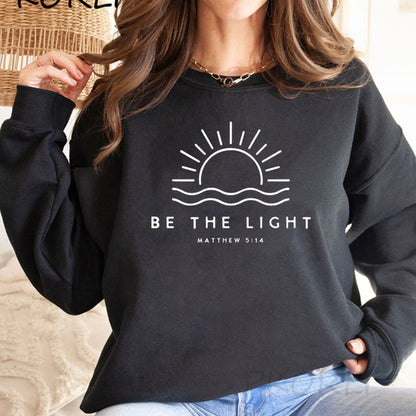Women's Fleece-lined Crew Neck Sweater Plain Slogan