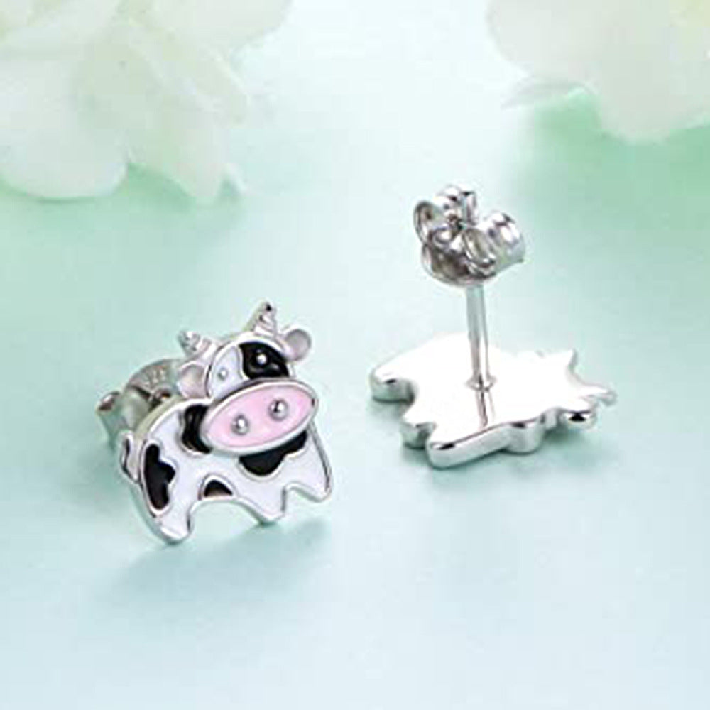 Girl Funny Cute Mini In Stock Cow Stud Earrings