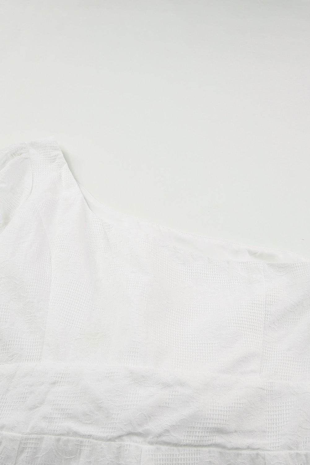 White One-shoulder Puff Sleeves Romper with Ruffle Trim