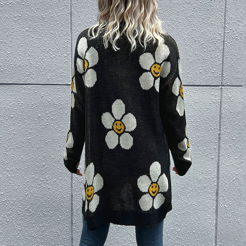 Women's Flower Long Sleeve Sweater Cardigan