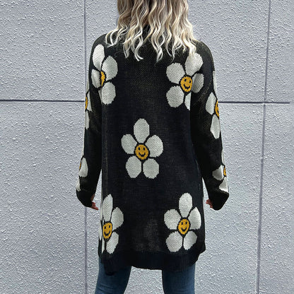 Women's Flower Long Sleeve Sweater Cardigan