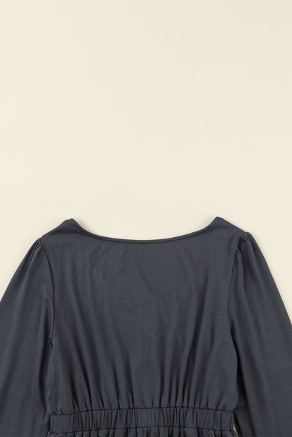 Orange Button Up High Waist Long Sleeve Dress