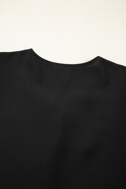 Black Puff Sleeve Bowknot Front Peplum Blouse