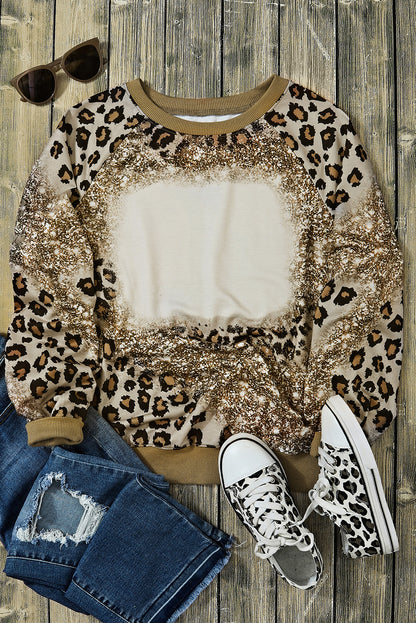 Leopard Bleached Tie Dye Leopard Print Long Sleeve Top