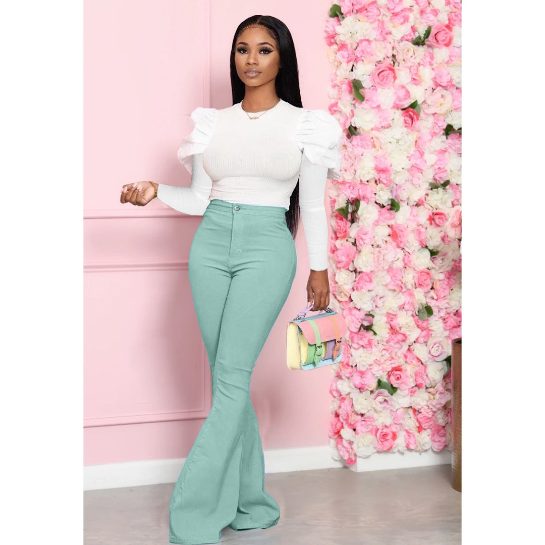 Women's Solid Color Woven Bell-bottom Pants Suit
