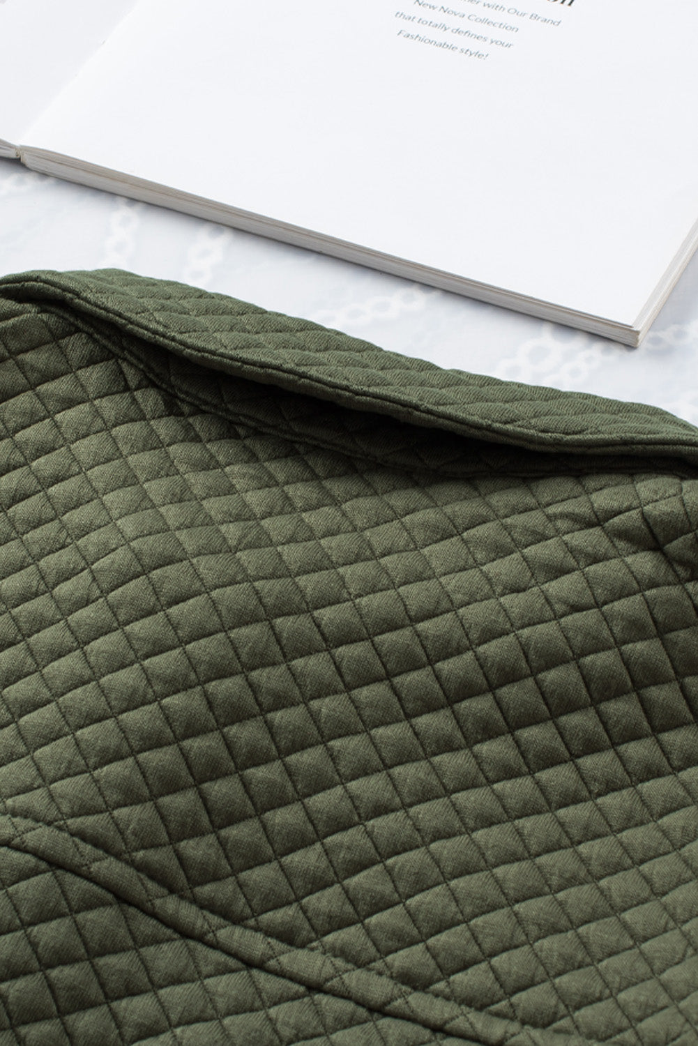 Green Color Block Patchwork Flap Pocket Quilted Shacket