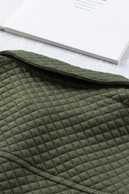 Green Color Block Patchwork Flap Pocket Quilted Shacket