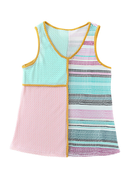 Multicolor Seamed Patchwork V Neck Plus Size Sleeveless Top