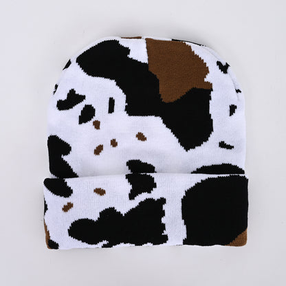 Cow Pattern Knitted Hat Jacquard Popular Hip Hop Letter Cap Street Trend