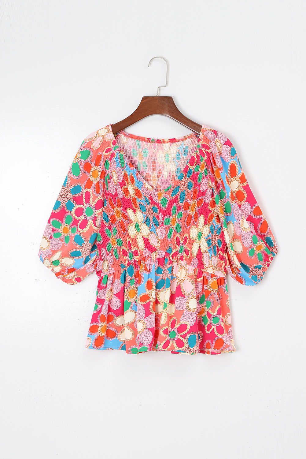 Multicolor Floral Print Bubble Sleeve Shirt