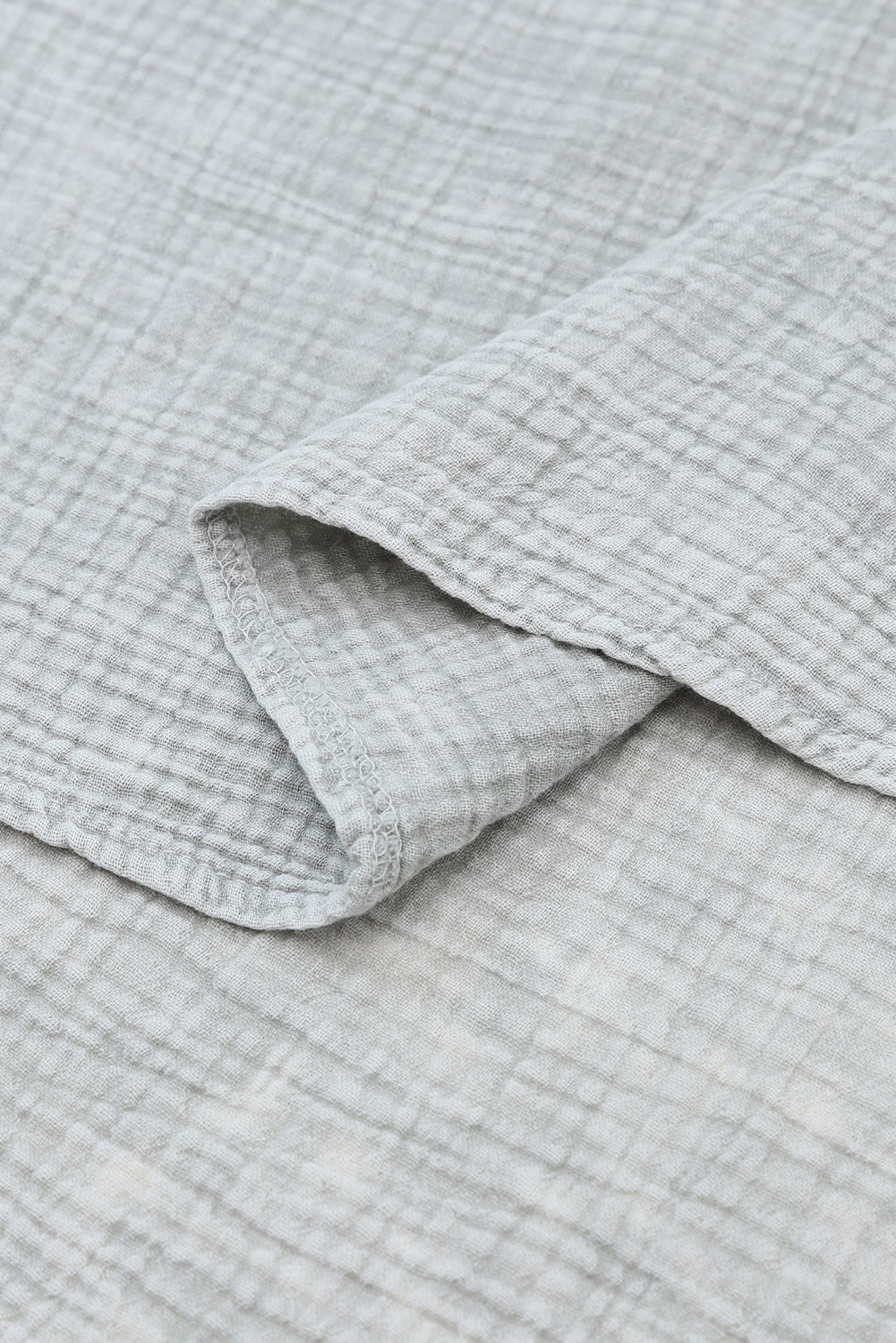 Light Blue Plus Size Split Neck Buttons Crinkled Blouse