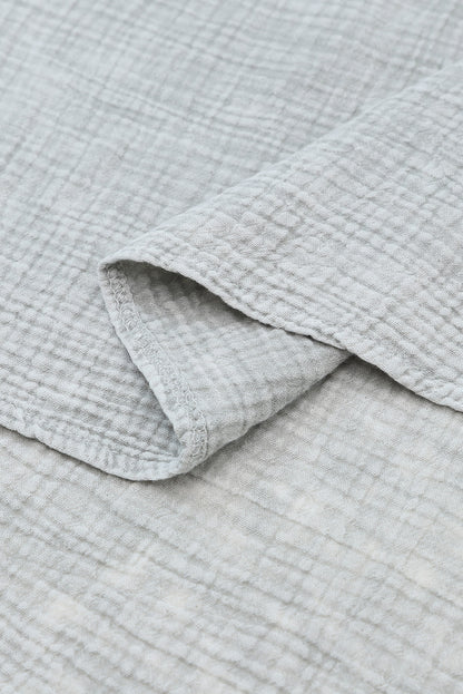 Light Blue Plus Size Split Neck Buttons Crinkled Blouse