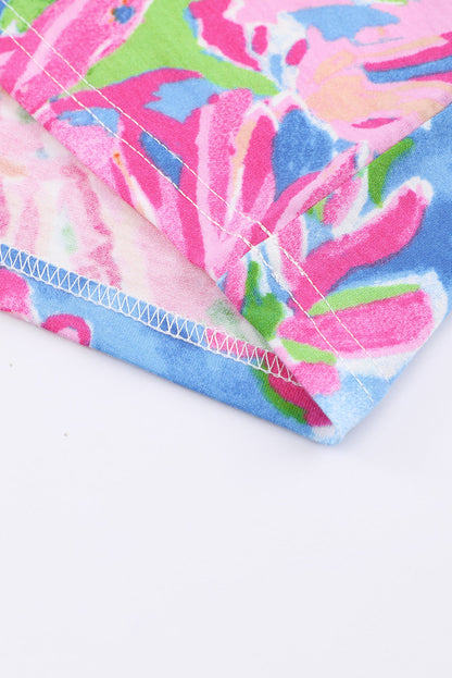 Pink Floral Print Buttoned V Neck Shirt