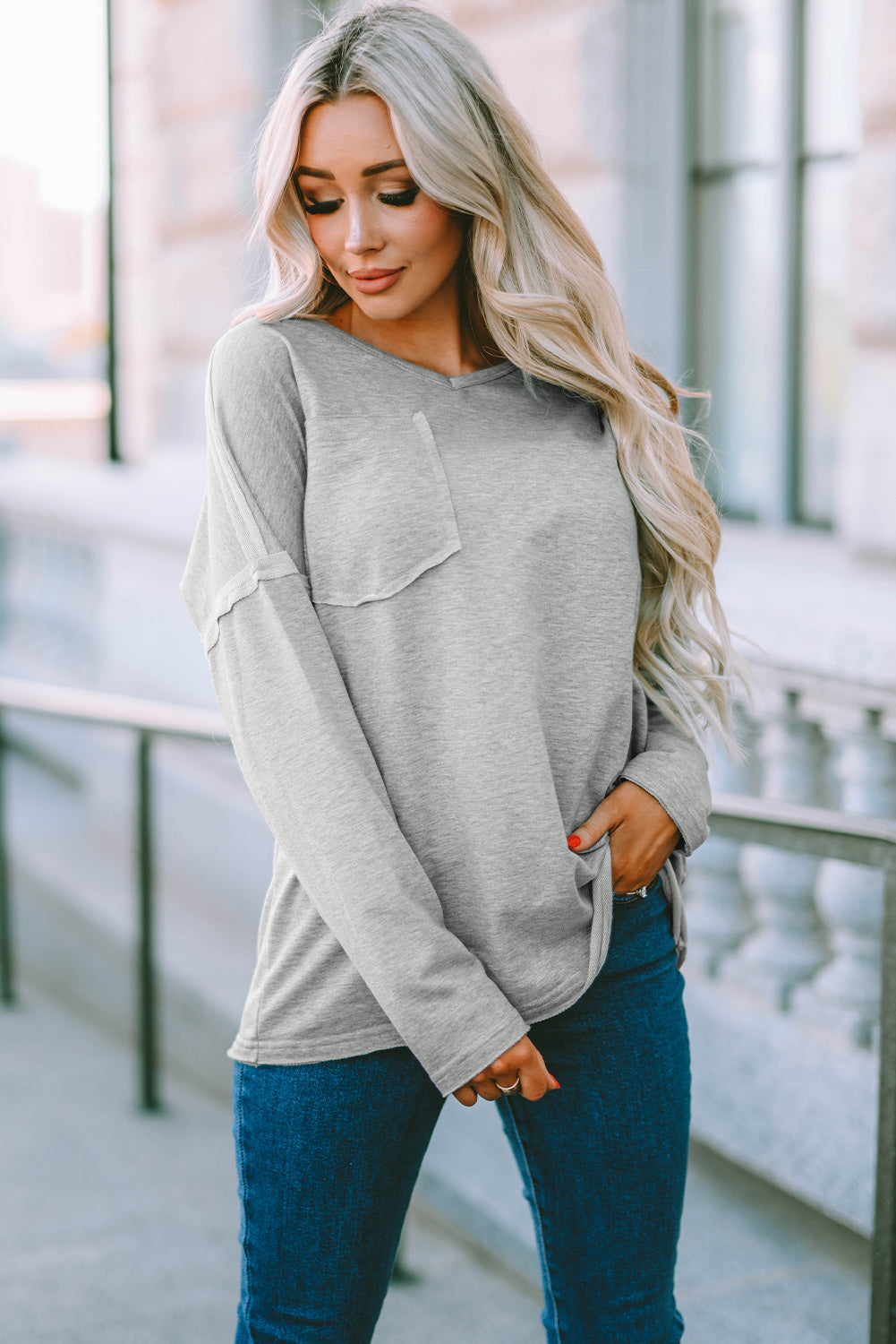 Black Pocketed Oversized Drop Sleeve Top