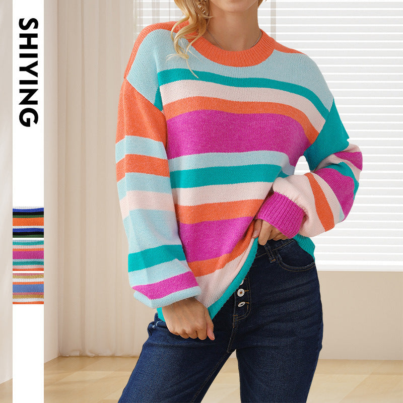 Casual Loose Color-Block Pullover Women's