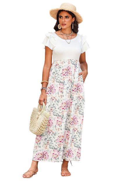 White Plus Size Floral Print Sleeveless Wide Leg Jumpsuit