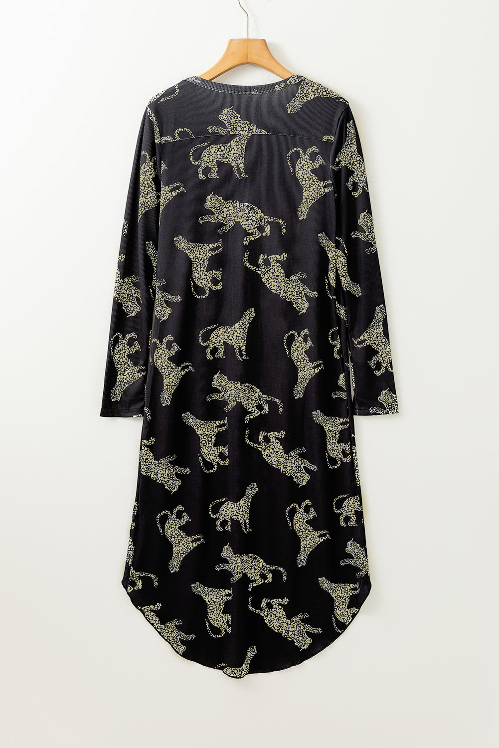 Black Plus Size Cheetah Print Puff Sleeve Ruffle Mini Dress