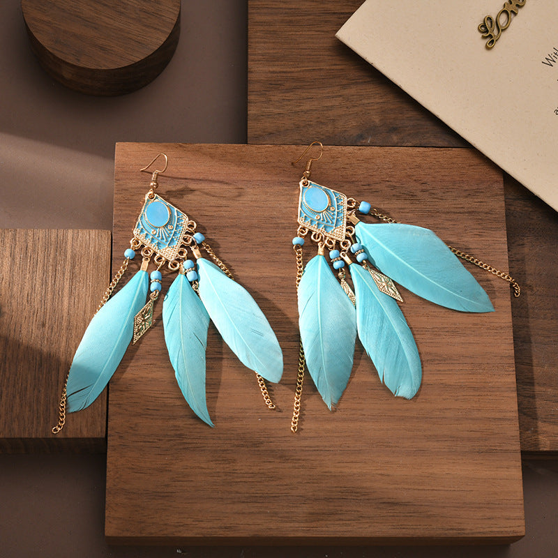 Fashion Jewelry Tassel Bohemian Earrings Retro Feather Earrings Creative Gifts
