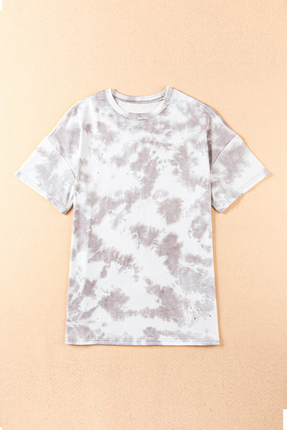 Black Tie-dye Round Neck Short Sleeve Top