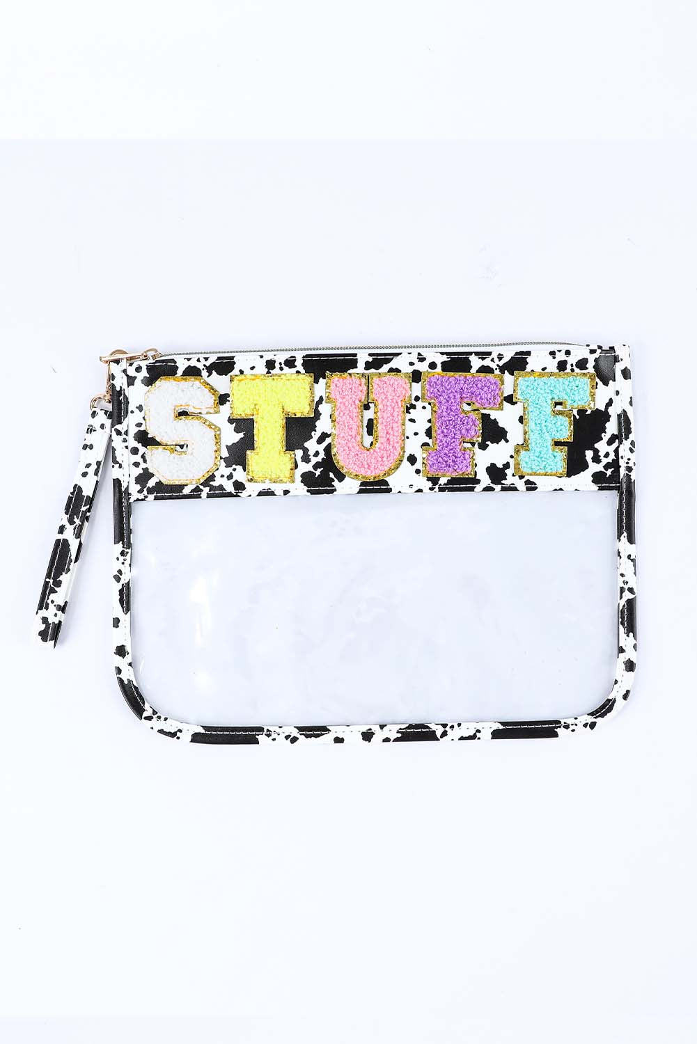 Black SNACKS Chenille Letters Zipped Clear Pouch