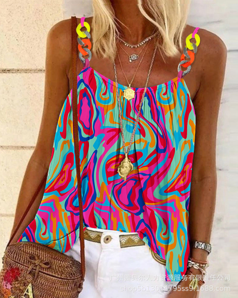 Women's Sling Color Plaid Printed Top