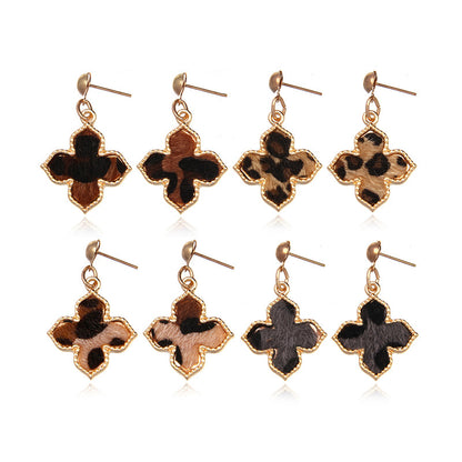 Sexy Leopard Print Earrings Metal Geometric Square Suede Markings Earrings