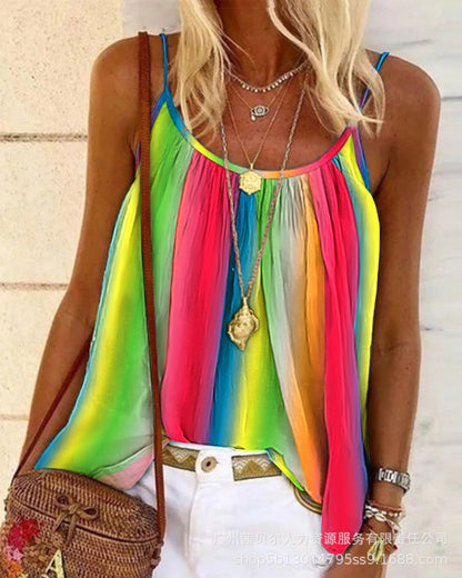 Women's Sling Color Plaid Printed Top