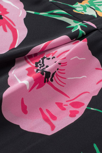 Multicolor Swirl Color Block Print Lantern Sleeve Shirt