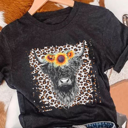 Fashion Print Round Neck Short-sleeved Shirt