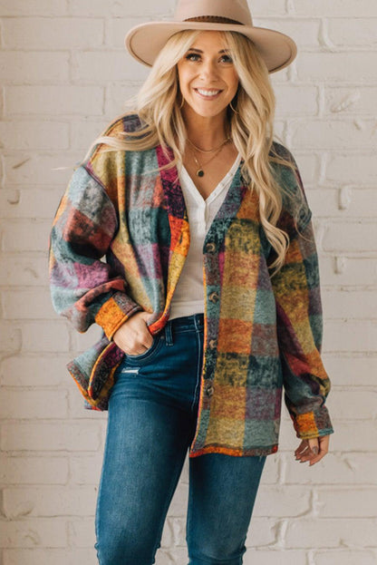 Multicolor Brushed Plaid Plus Size Shacket