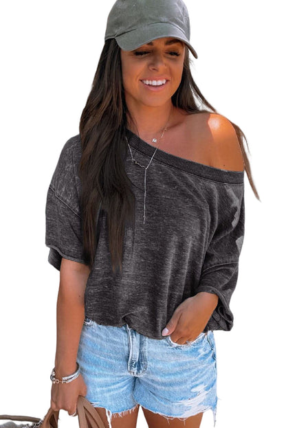 Dark Gray Drop Shoulder Sleeve Oversize Bodysuit