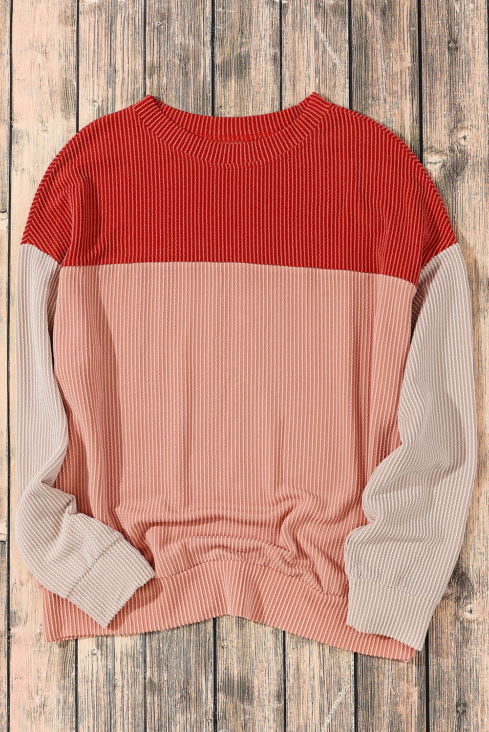 Fiery Red Corded 2pcs Colorblock Pullover and Pants Outfit