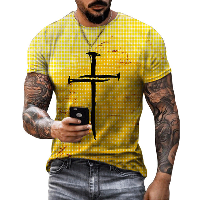 Summer Hip Hop 3D Printed Men's Short-sleeved Sports T-shirt Top