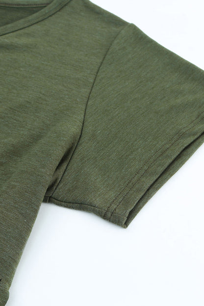 Red Fringe Hem V Neck T Shirt