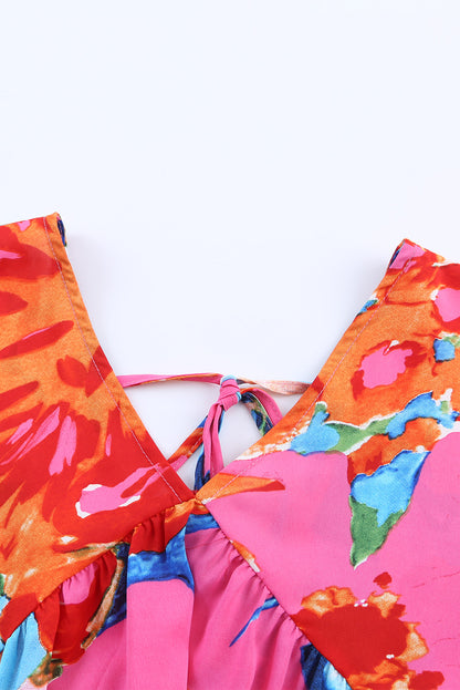 Red Abstract Floral Print V Neck Plus Blouse