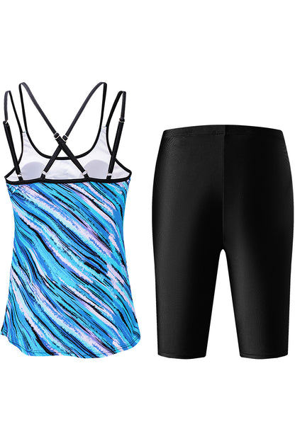 Multicolor Abstract Print Criss Cross Strappy Two-piece Tankini