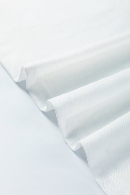 White Tropical Leaf Printed Patchwork Sleeve Round Neck Top