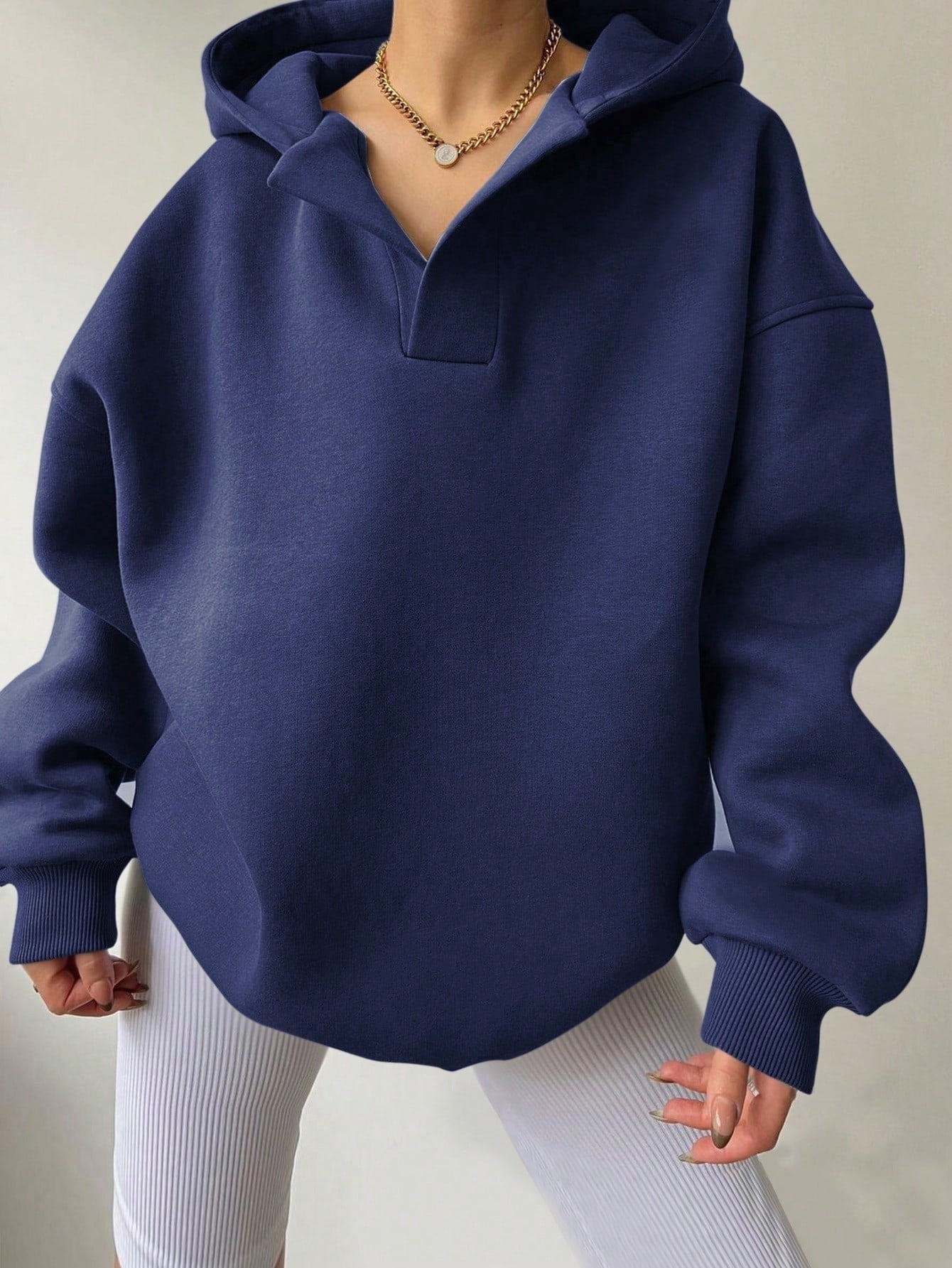 Women's Long Sleeve Hooded Solid Color Loose Sweater