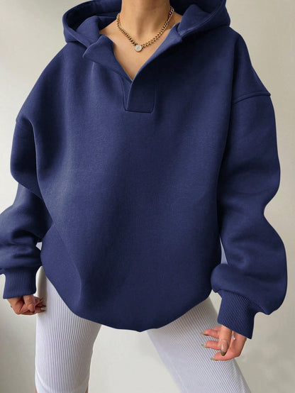 Women's Long Sleeve Hooded Solid Color Loose Sweater