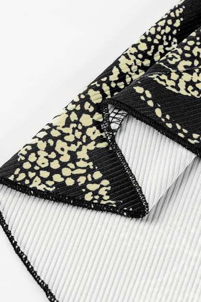 Black Plus Size Cheetah Print Puff Sleeve Ruffle Mini Dress