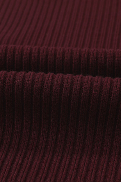 Blackish Green Patch Pocket Ribbed Knit Short Sleeve Sweater