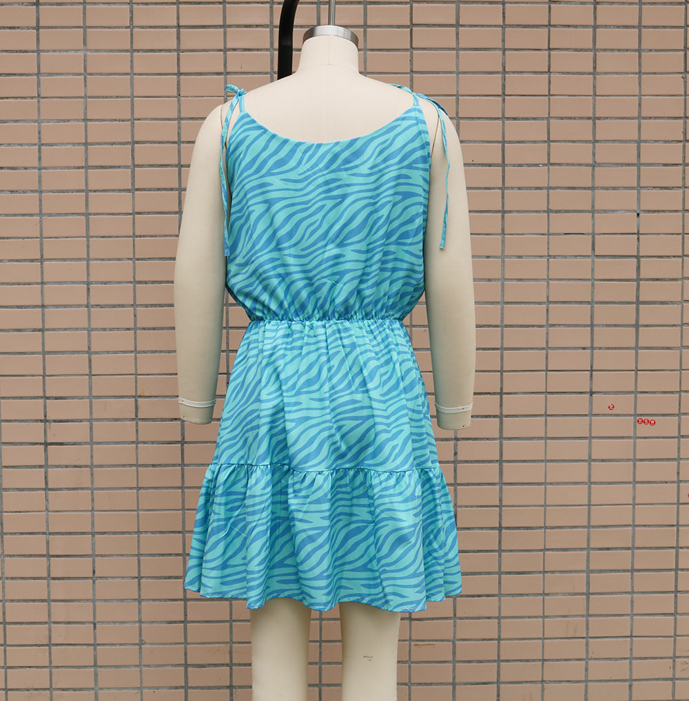 Summer Women's Clothing Fashion Short V-neck Pullover Printing Slip Dress