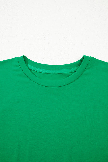 Bright Green Casual Plain Crew Neck Tee